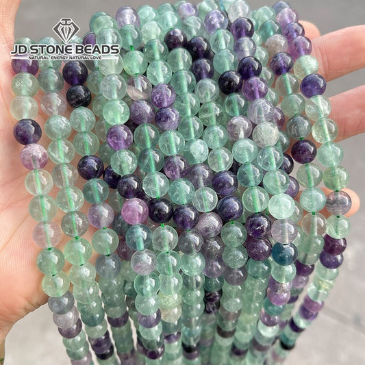 3A Natural Stone Multicolor Fluorite Beads Round Loose Beads 15" Strand 4 6 8 10MM Pick Size For Jewelry Making Bracelet Diy