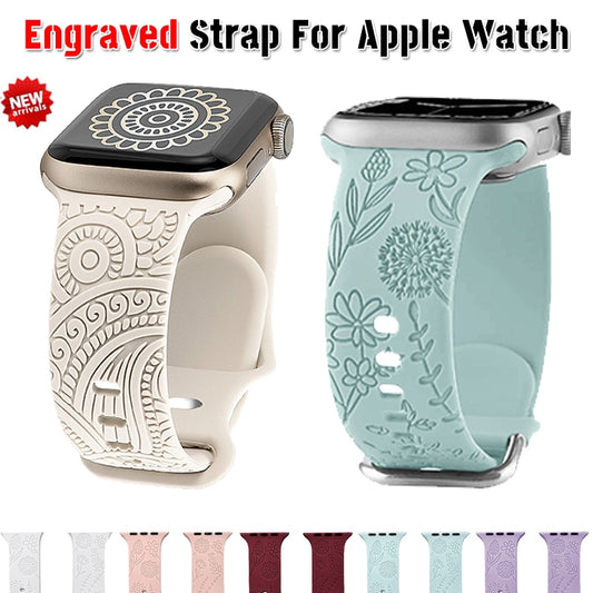 Engraved Strap For Apple Watch Ultra Band ultra 49mm 44mm 45mm 41mm 38mm 42mm Leopard silicone bracelet iwatch 7 se 3 6 8 5 40mm