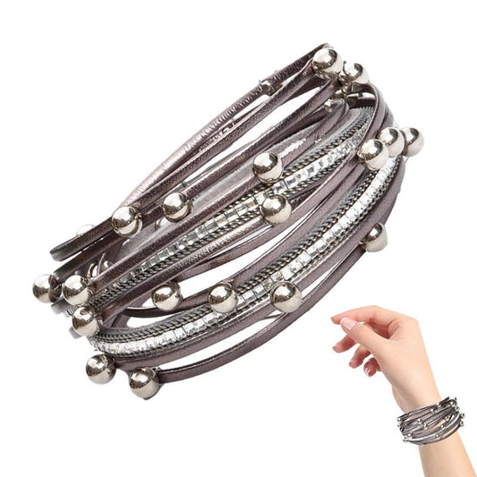 Leather Wrap Bracelet Multilayered Leather Clasp Bangle Bracelet With Pearl Beads Boho Leopard Crystal Beads Cuff Bracelet