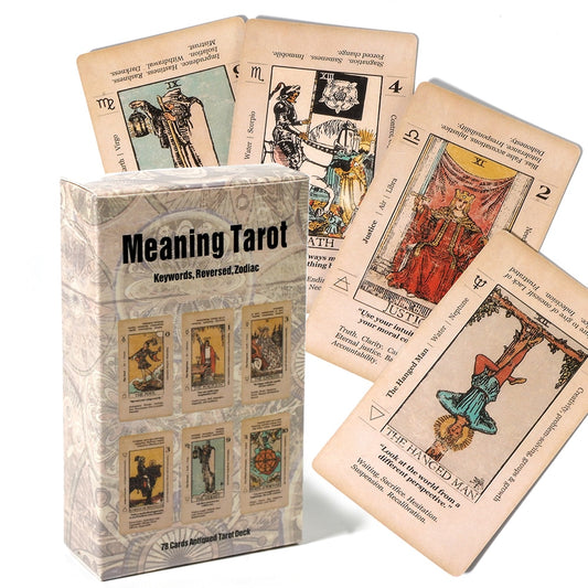 Tarot Card With Meaning On Them Beginner Tarot Keyword Antiqued Tarot Deck Learn Tarot 78 Cards Reversed Zodiac