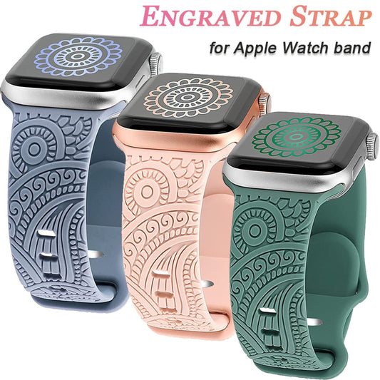 Engraved Band for Apple Watch ultra 49mm 45 44mm 38mm 40 44mm 41mm Silicone Solo Loop Strap for iWatch Series 8 7 6 5 SE 4 3 2 1